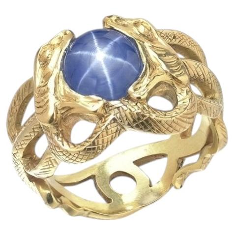 Early 20th-Century 18KT Gold Ceylon Star Sapphire Double Snake Ring
