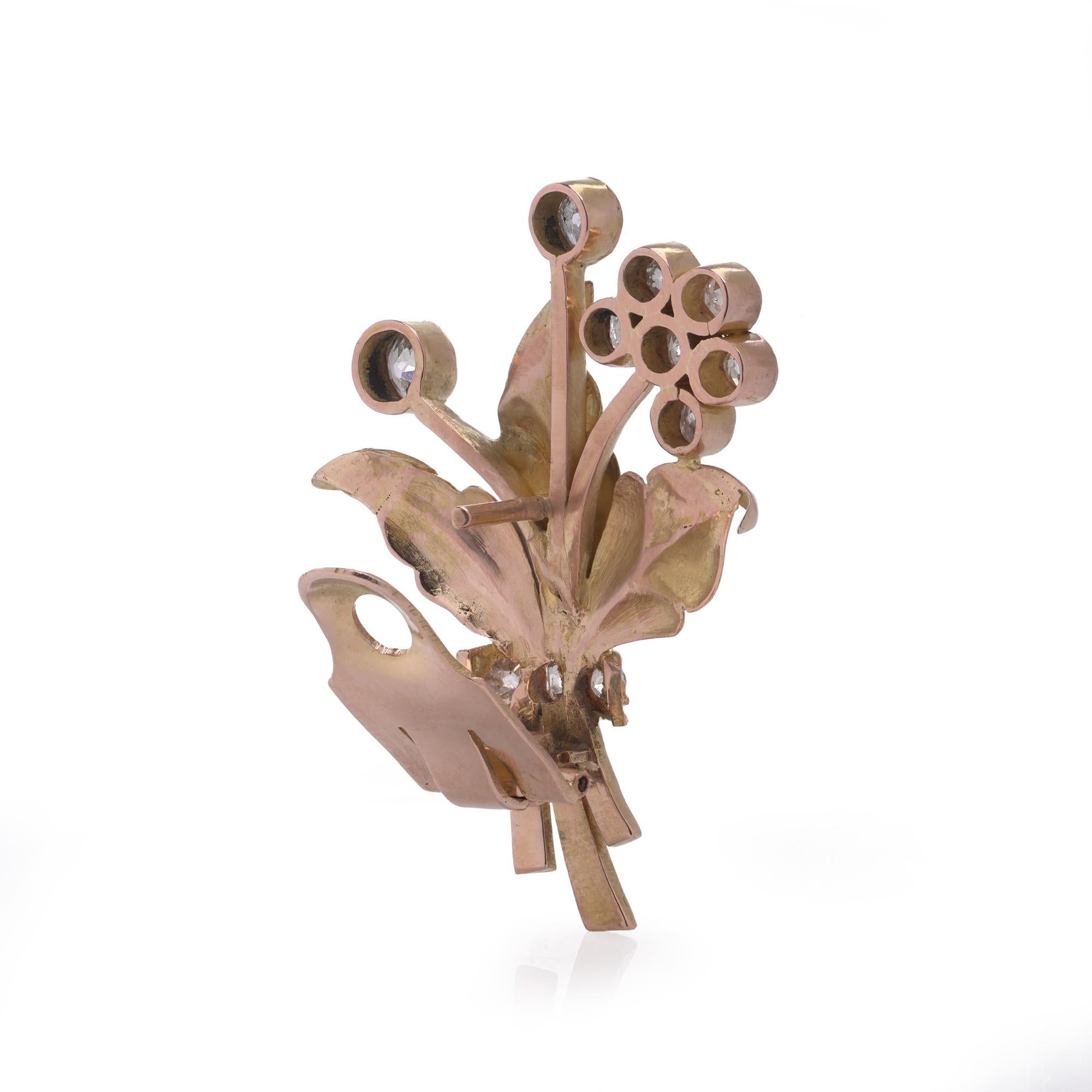 Taille vieille Europe Boucles d'oreilles florales en or 18kt du début du 20ème siècle - 2.8 cts Total en vente