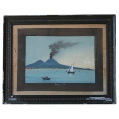 Early 20Th Century 1906 Gouache Of Vesuvius Bay of Naples Grand Tour