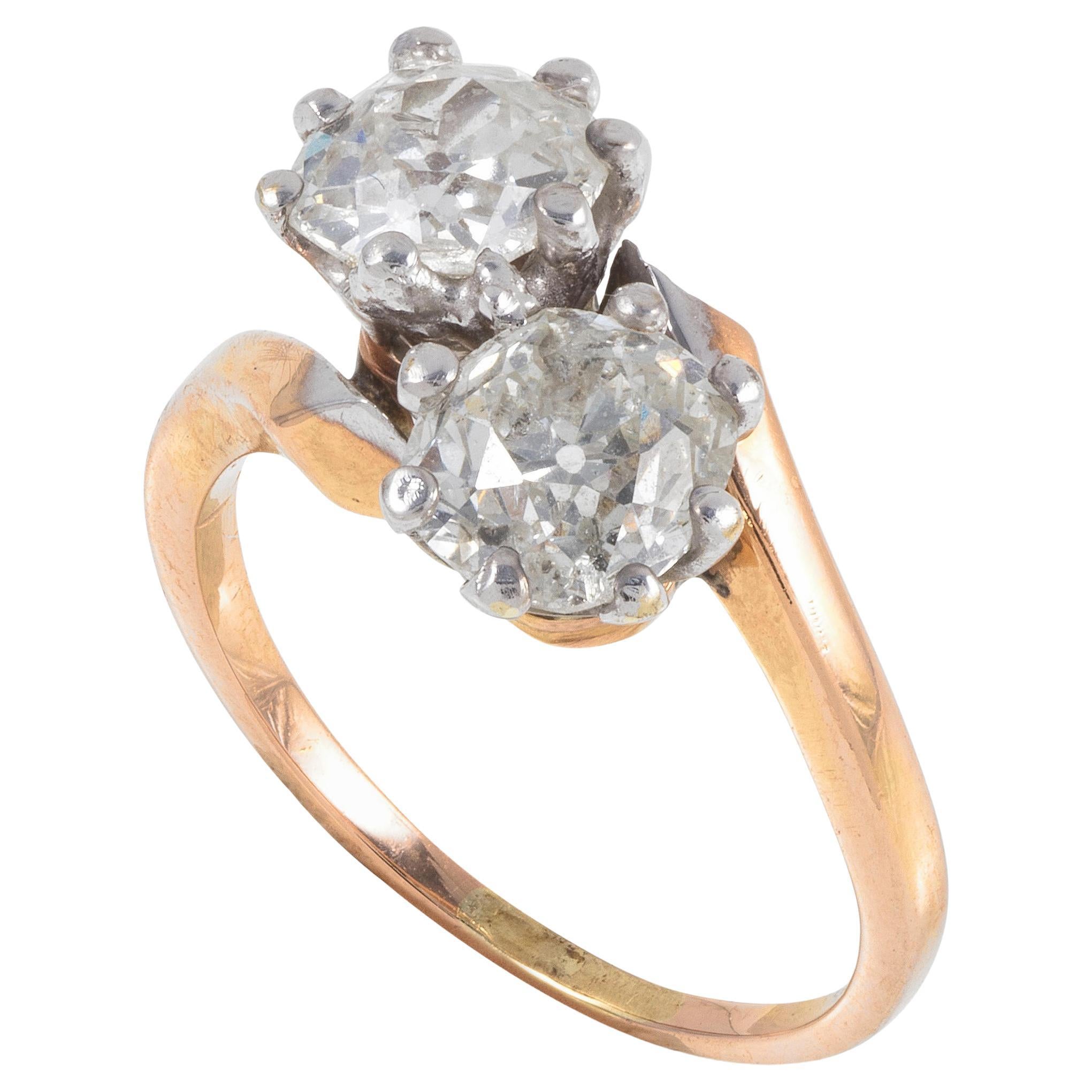 Anillo cruzado de diamantes talla antigua de 2,4 ct de principios del siglo XX en venta