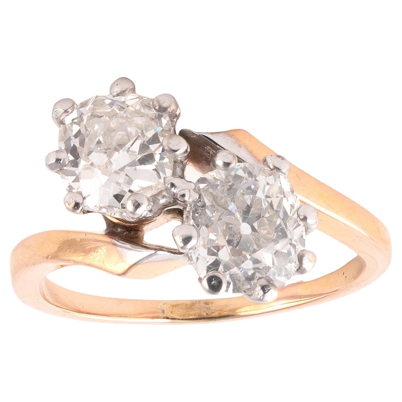 Bague croisée du début du 20ème siècle avec 2,4ct de diamants taille ancienne