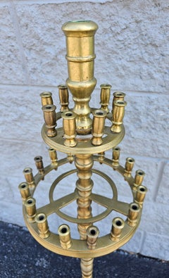 Early 20th Century 27 Light Gothic Cast Brass Floor CandleStick Torchere