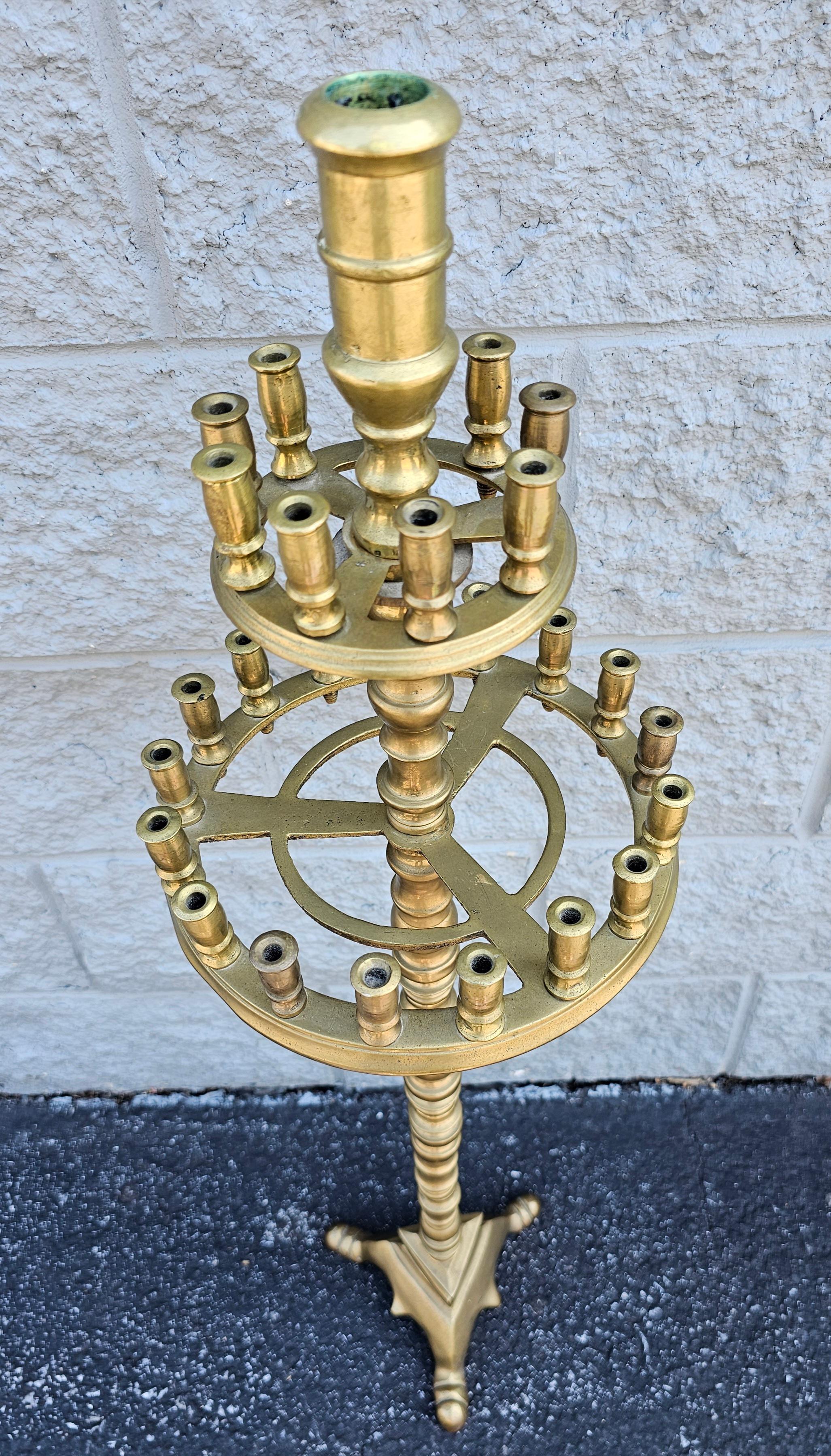 Early 20th Century 27 Light Gothic Cast Brass Floor CandleStick Torchere  In Good Condition For Sale In Germantown, MD