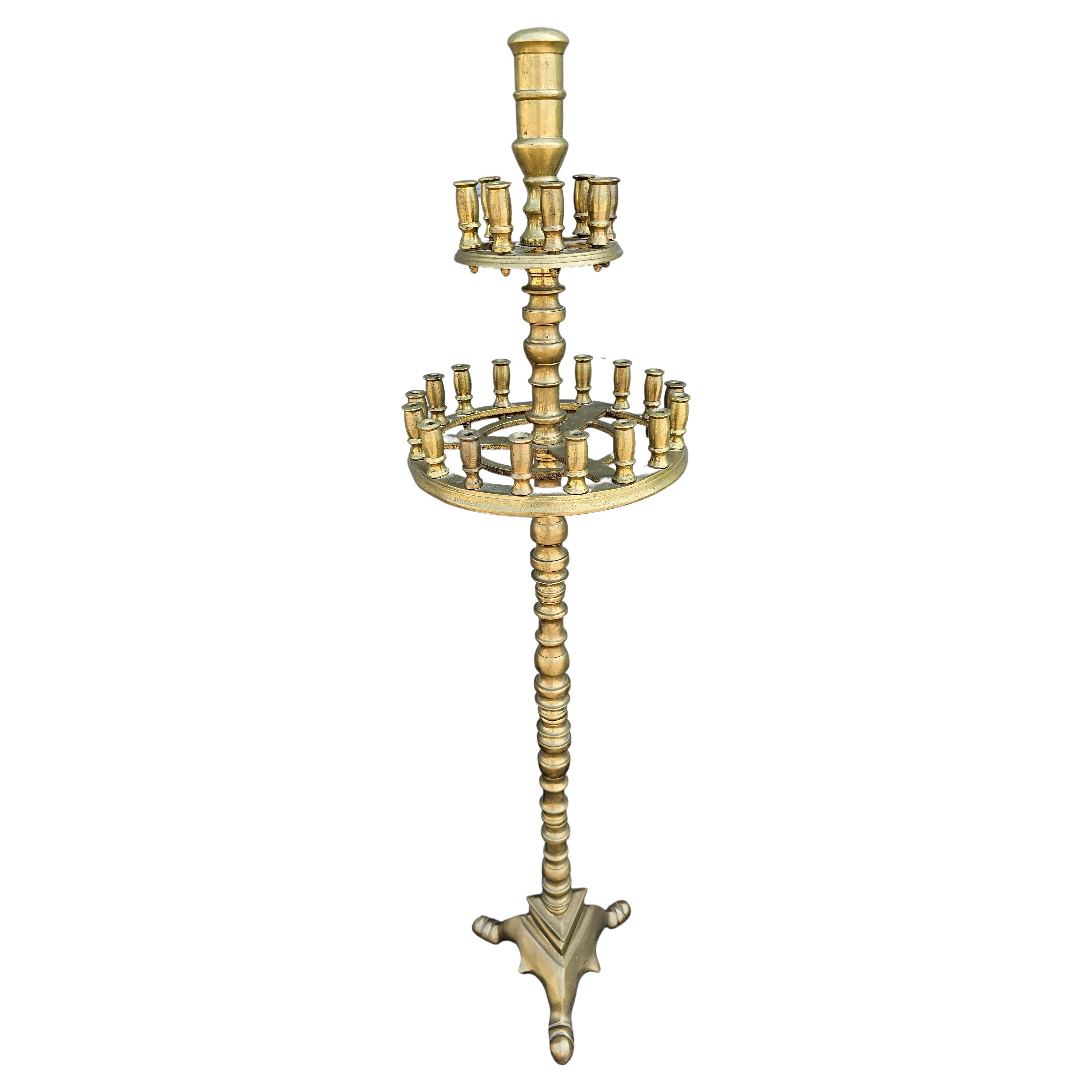 Early 20th Century 27 Light Gothic Cast Brass Floor CandleStick Torchere  For Sale