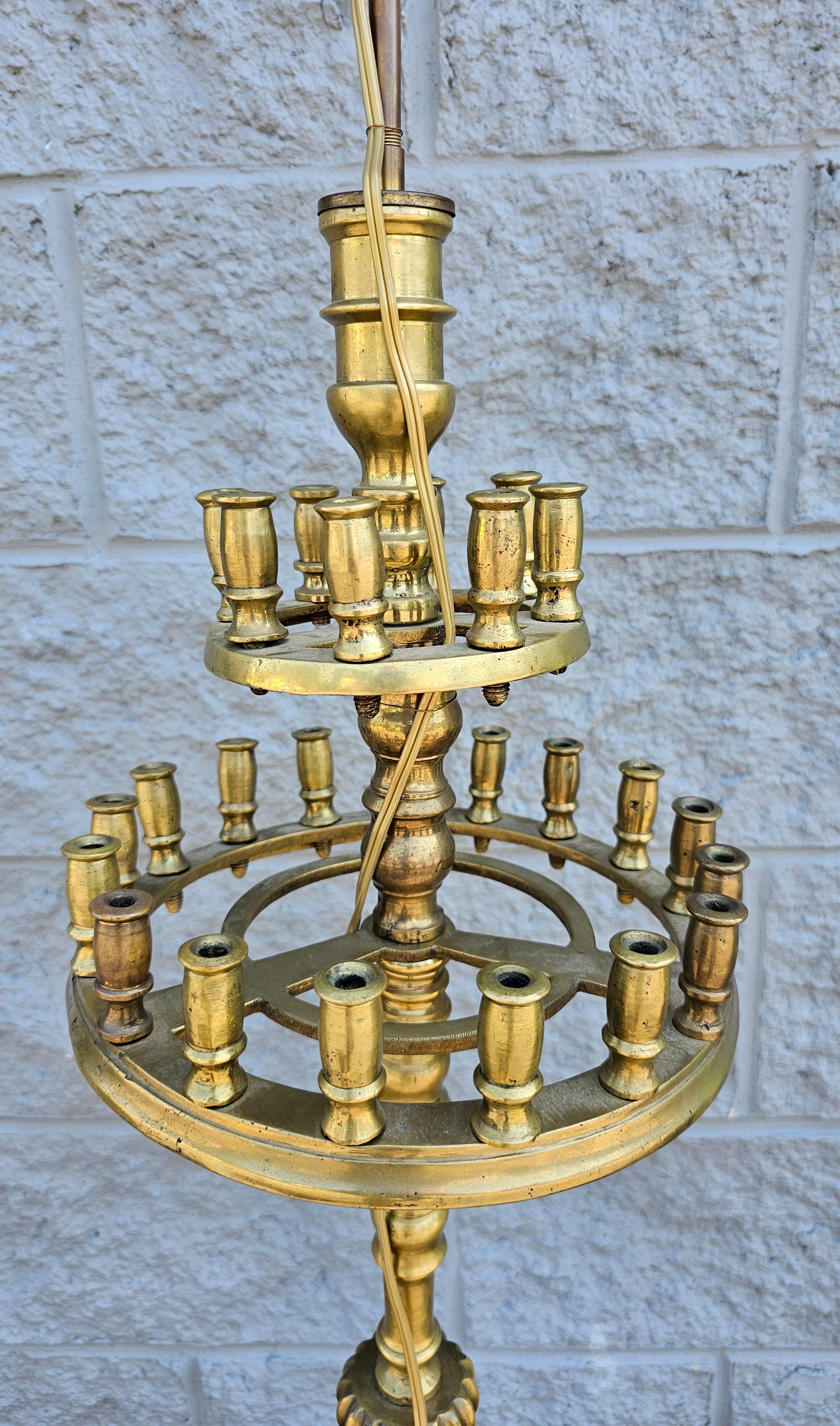 Metalwork Early 20th Century 27-Light Gothic Cast Brass Floor Lamp Candelabra Torchere  For Sale