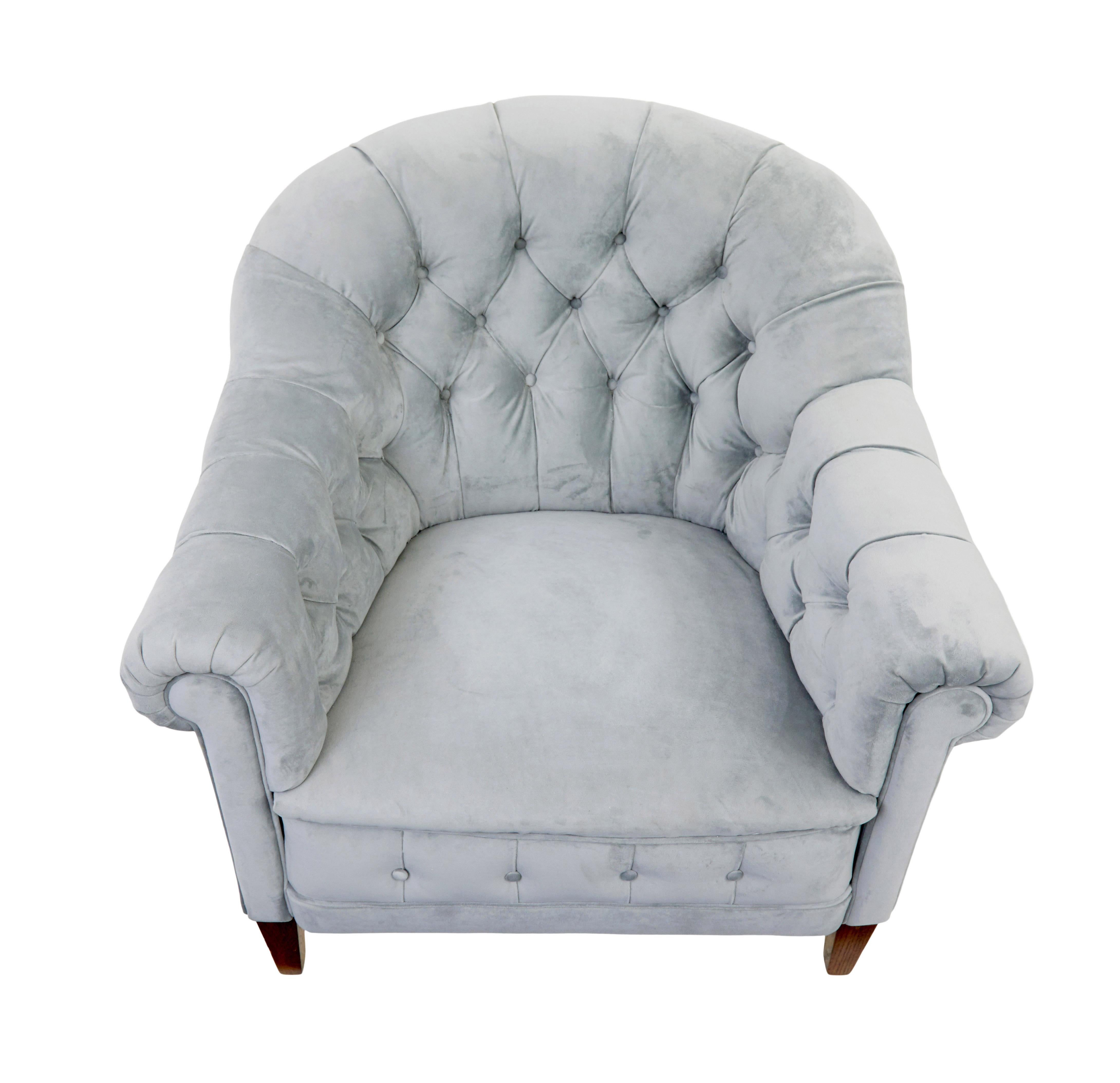 Ensemble de salon 3 pièces à dossier boutonné du début du 20e siècle en vente 6