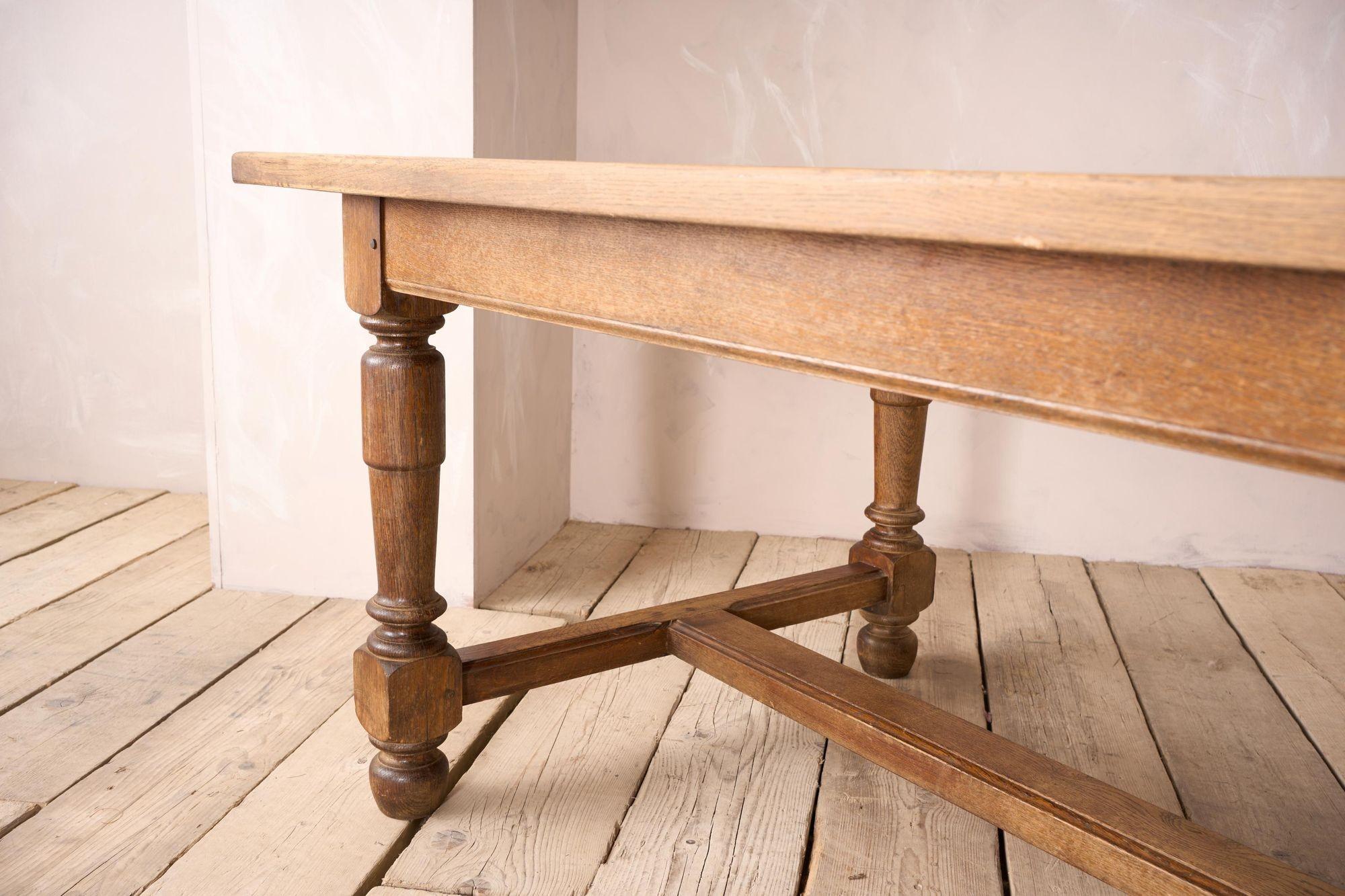 Early 20th century 3m long solid oak dining table 3