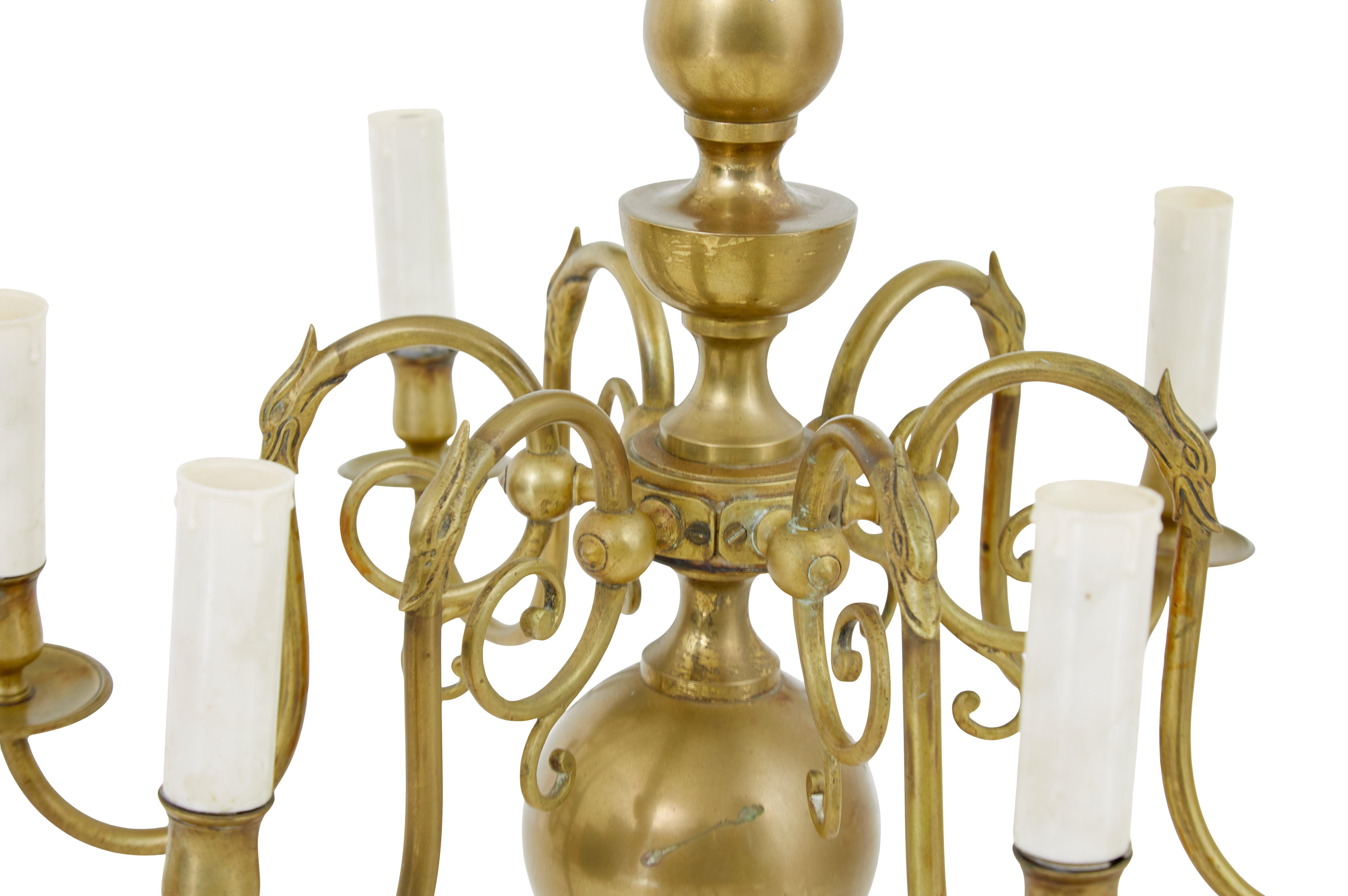 Victorian Early 20th century 6 arm brass chandelier For Sale
