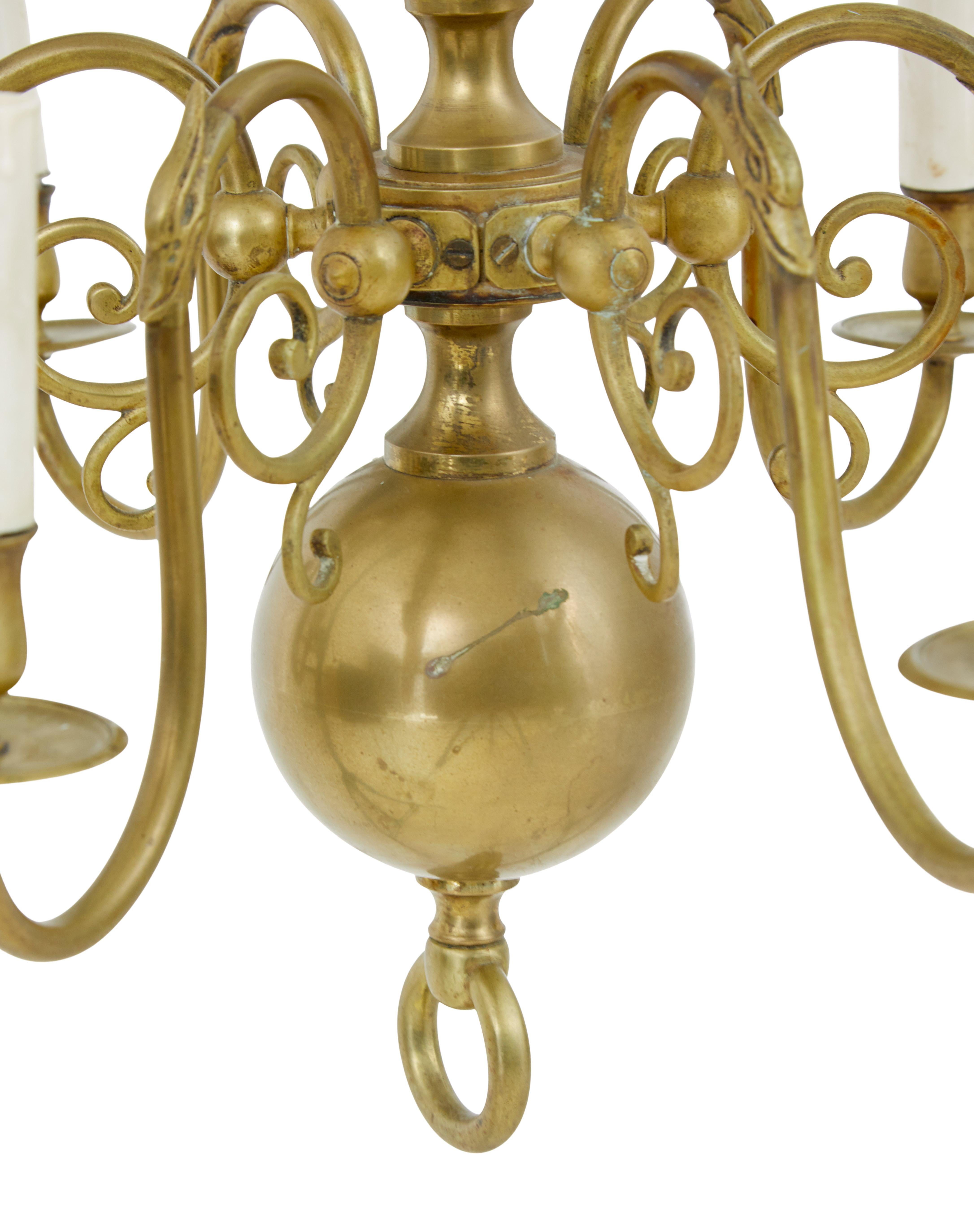 English Early 20th century 6 arm brass chandelier For Sale