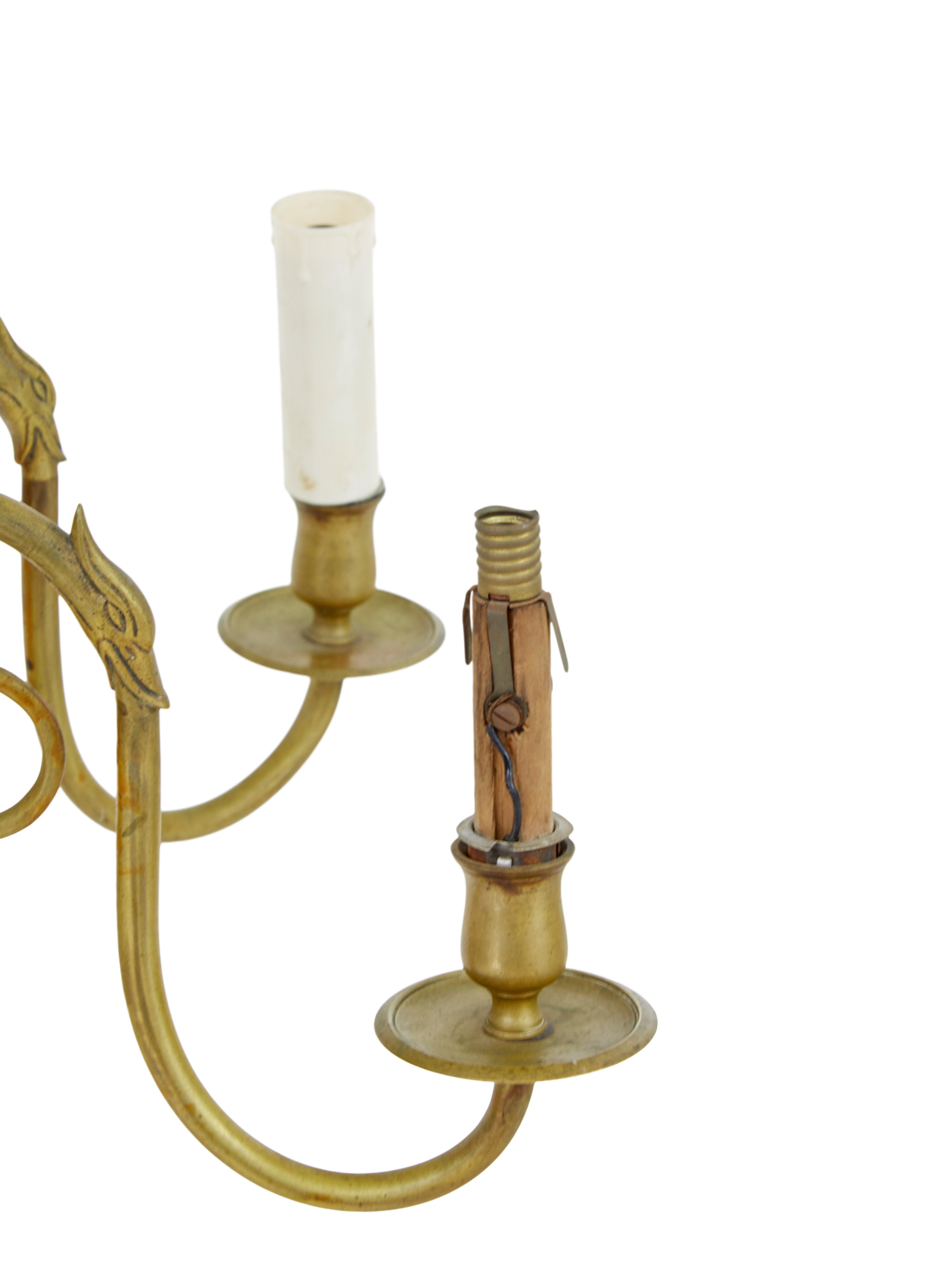 19th Century Early 20th century 6 arm brass chandelier For Sale