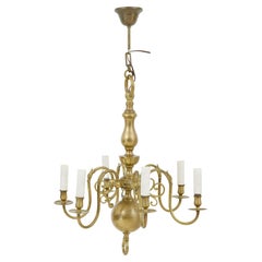 Antique Early 20th century 6 arm brass chandelier