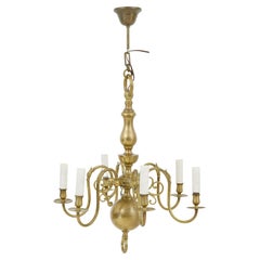 Lampadario a 6 bracci in ottone dell'inizio del XX secolo