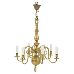 Early 20th century 6 arm brass chandelier