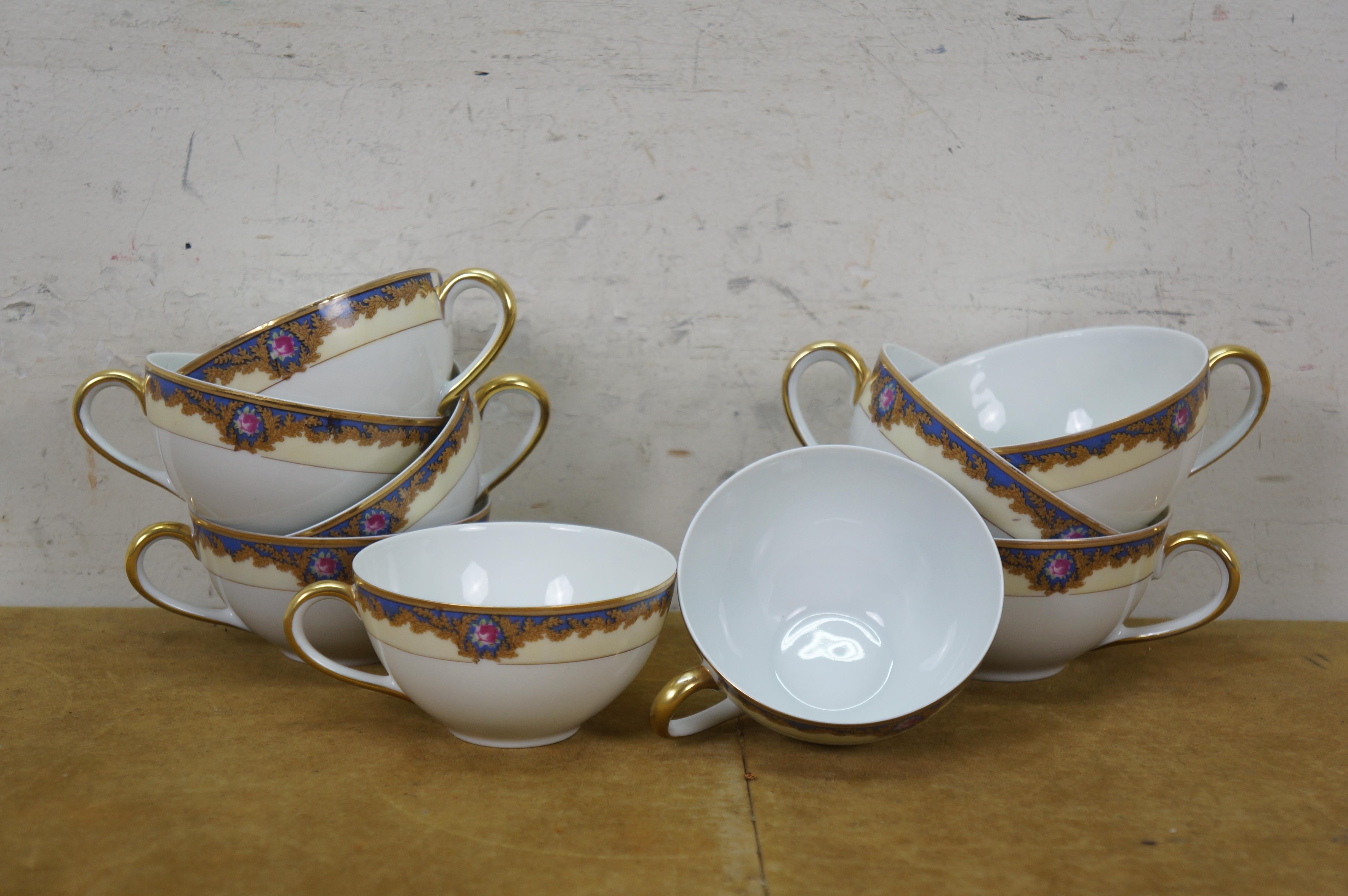 Porcelain Early 20th Century 68 Pc Royal Bayreuth Beverly Floral Rose Dinnerware China Set For Sale