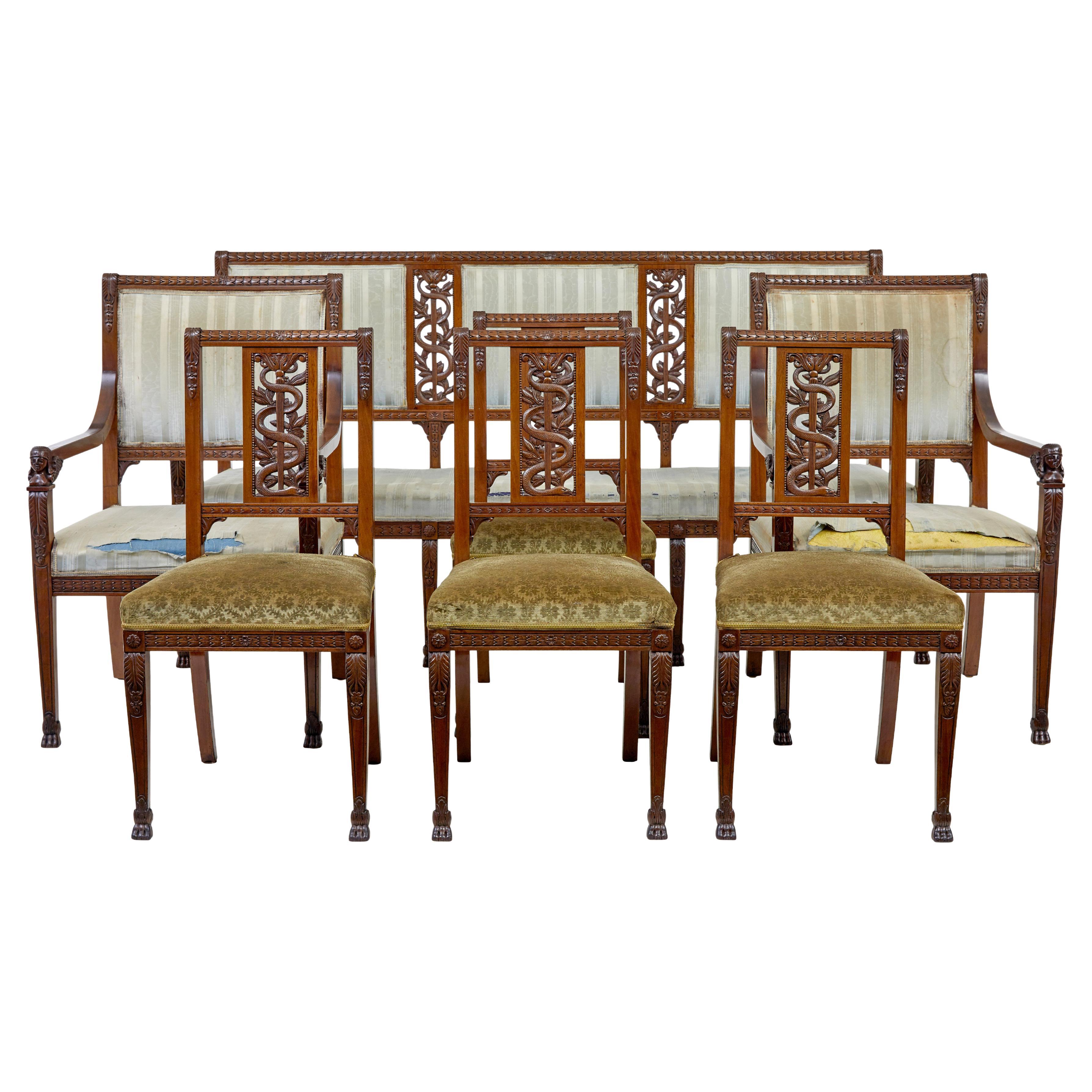 Early 20th century 7 piece carved walnut empire revival suite For Sale