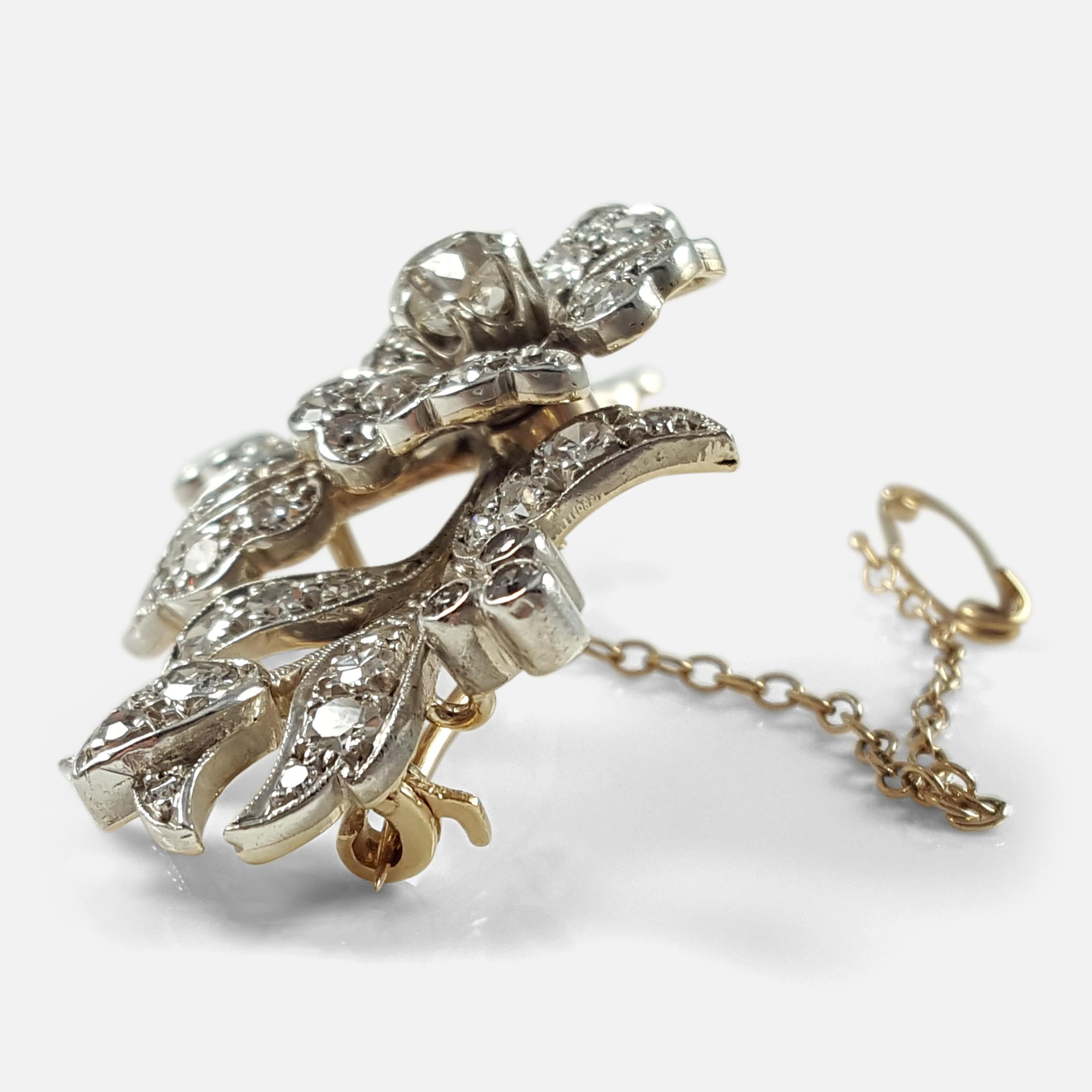 Mixed Cut Early 20th Century Diamond Floral Brooch, circa 1900s
