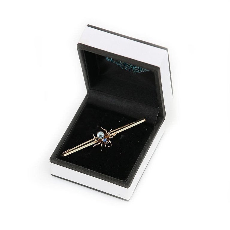 Early 20th Century 9ct Gold Sapphire and Topaz Spider Bar Brooch For Sale 6