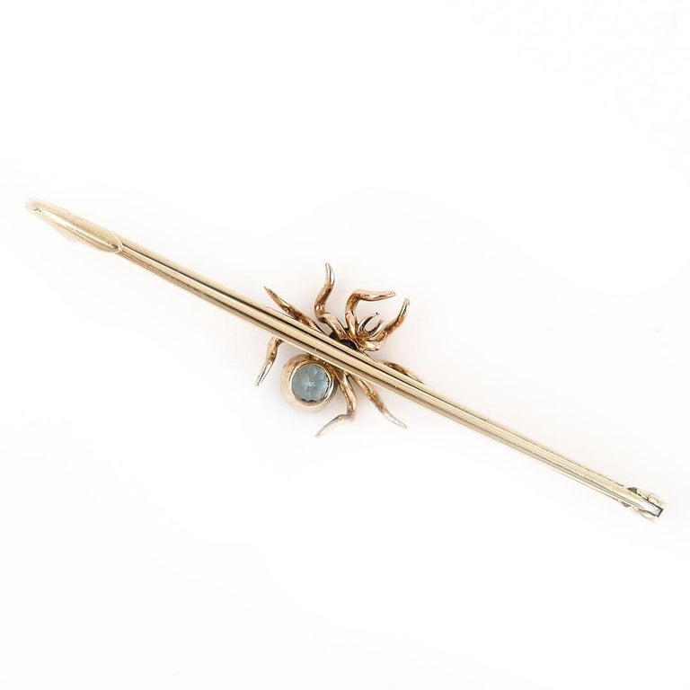 Women's or Men's Early 20th Century 9ct Gold Sapphire and Topaz Spider Bar Brooch For Sale