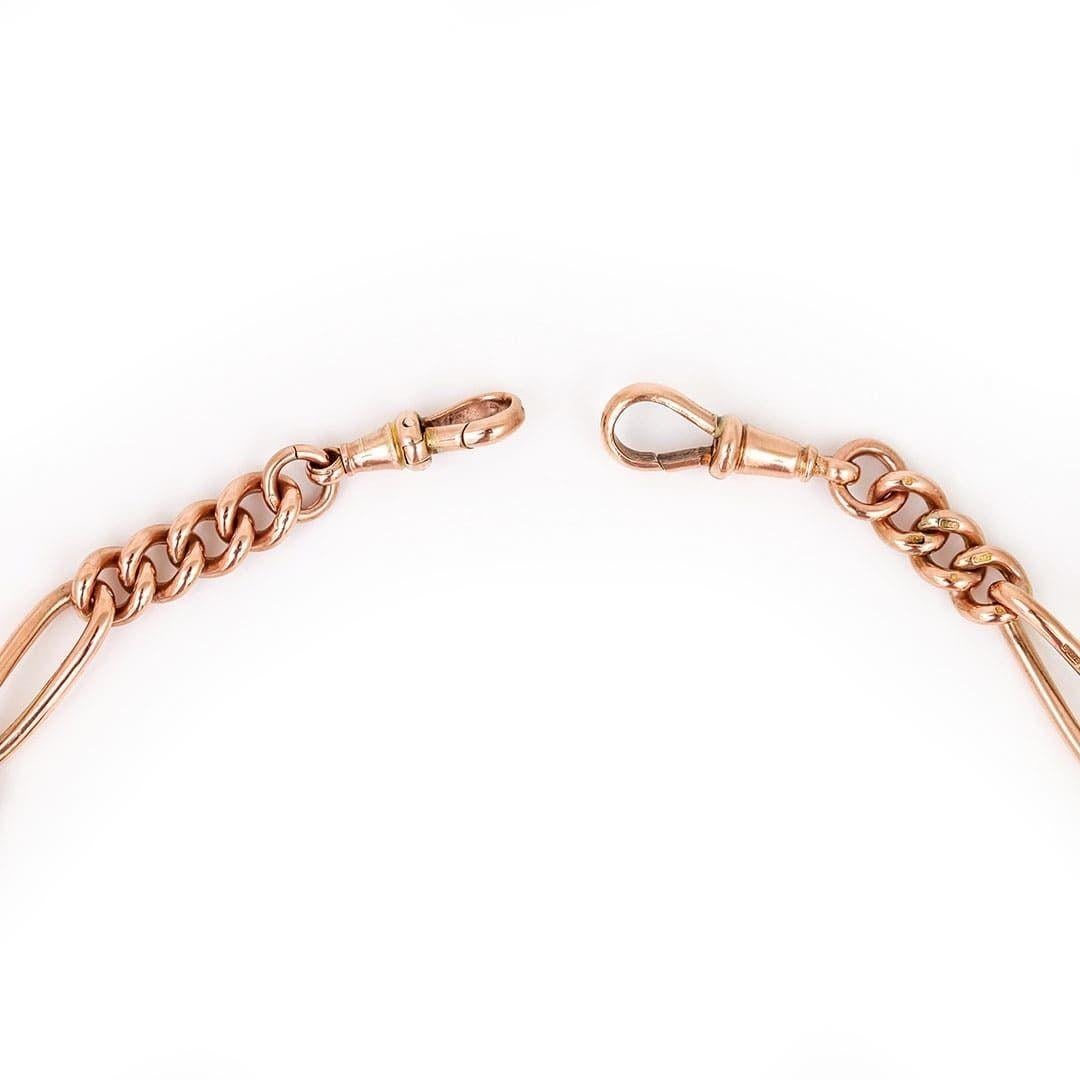 Early 20th Century 9ct Rose Gold Trombone Link Albert Watch Chain In Good Condition In Lancashire, Oldham