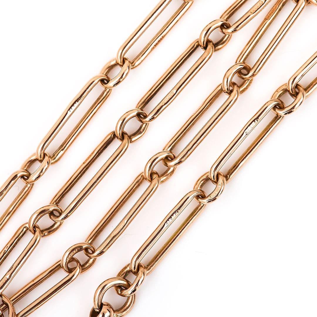 Early 20th Century 9 ct Rose Gold Trombone Link Albert Watch Chain In Good Condition In Lancashire, Oldham