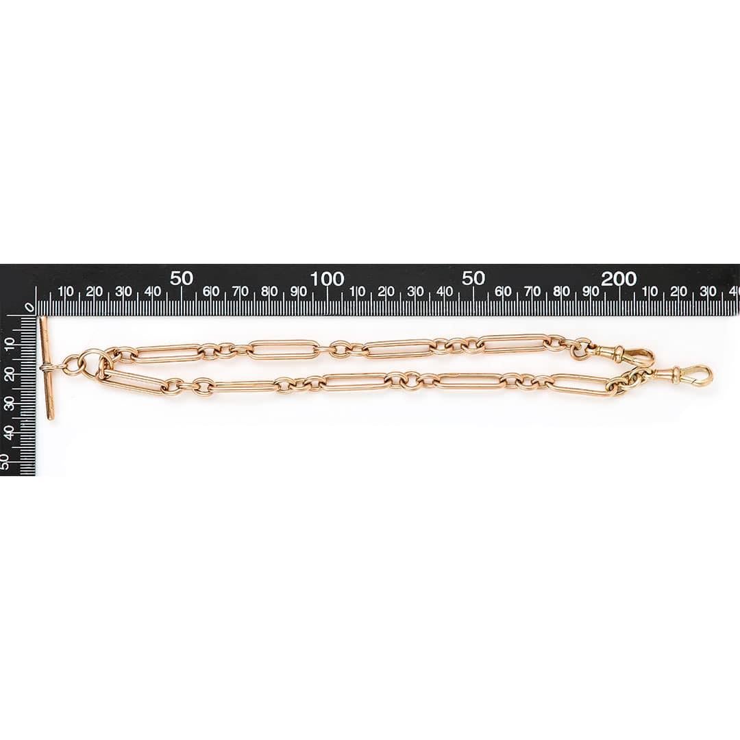 Early 20th Century 9ct Rose Gold Trombone Link Albert Watch Chain 16.5