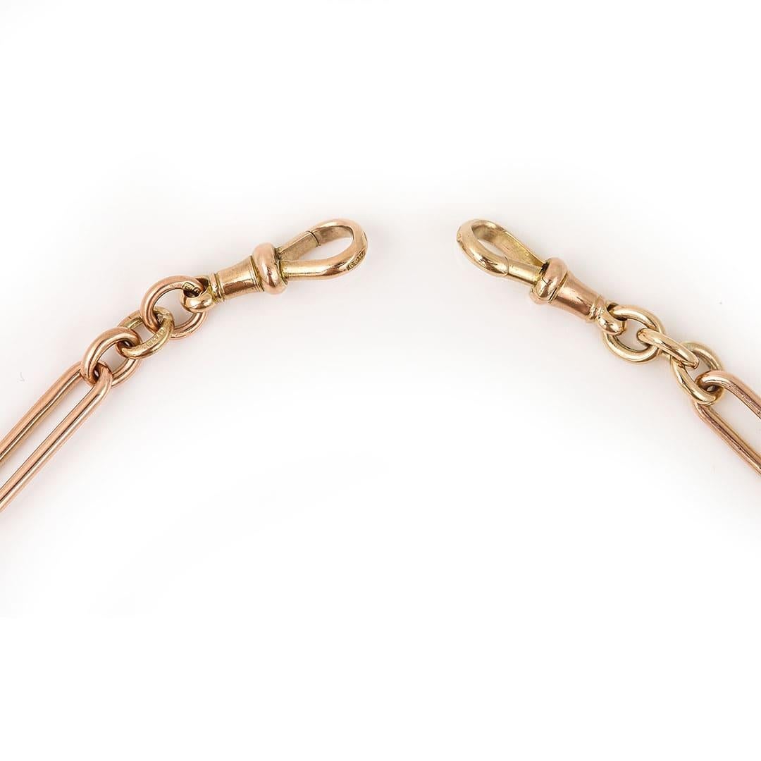 Edwardian Early 20th Century 9ct Rose Gold Trombone Link Albert Watch Chain 16.5