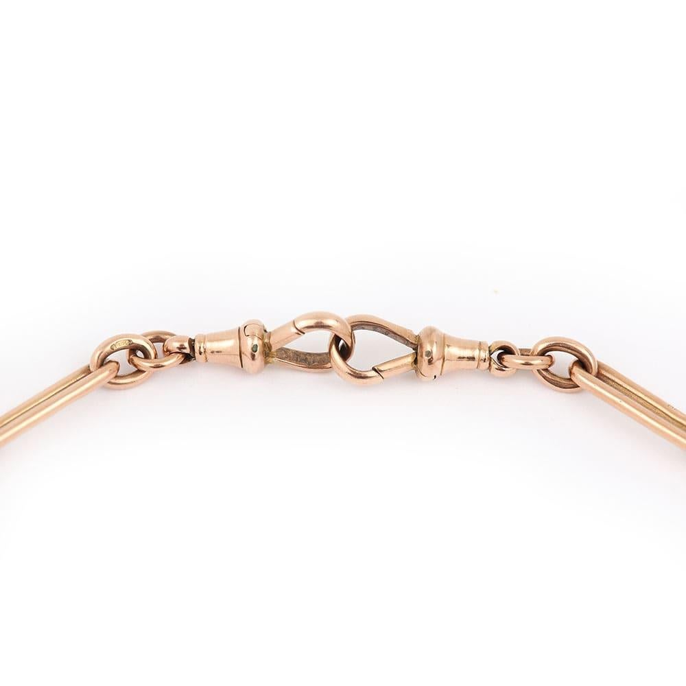 Early 20th Century 9k 9ct Rose Gold Trombone Link Albert Watch Chain 1