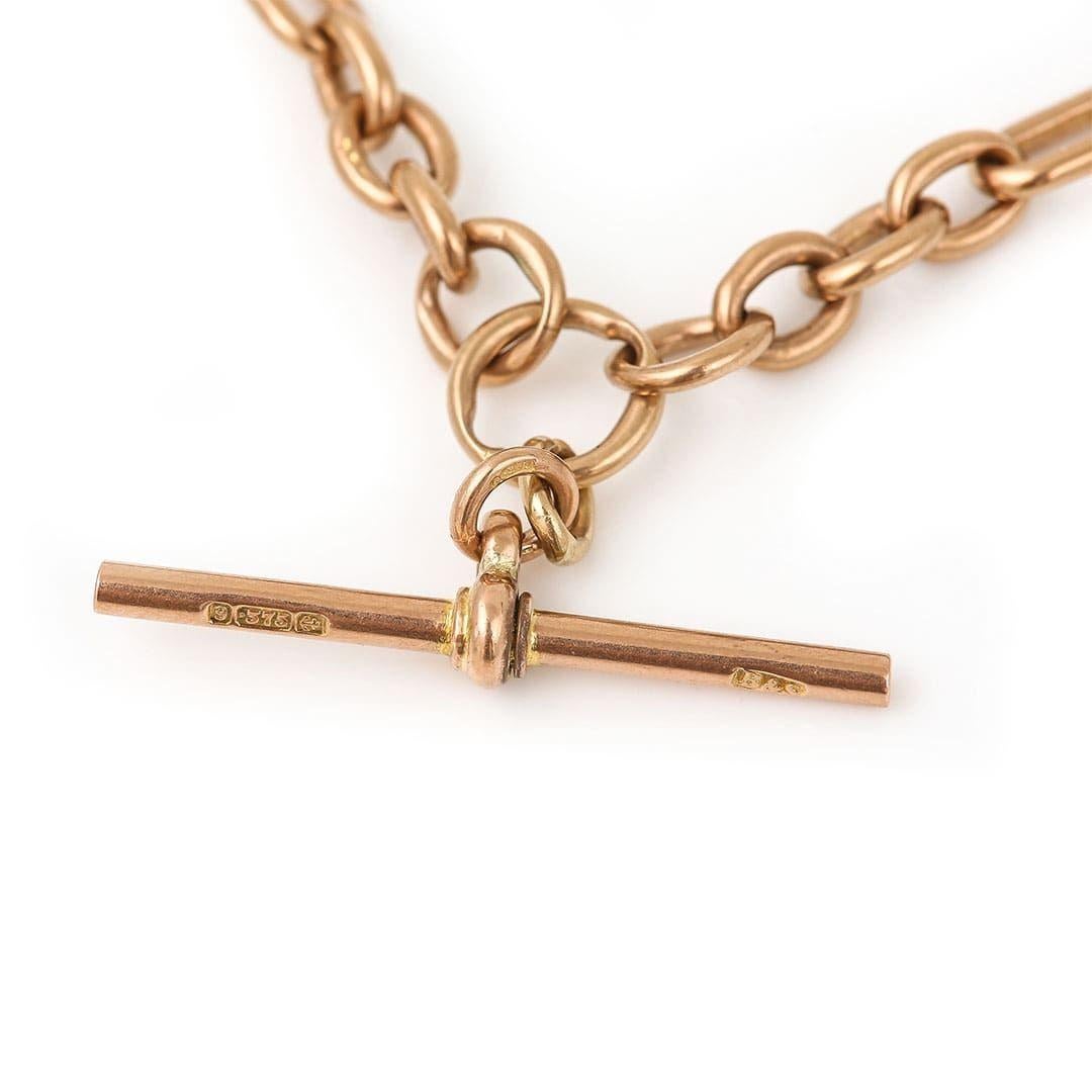 Edwardian Early 20th Century 9k 9ct Rose Gold Trombone Link Albert Watch Chain