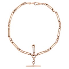 Early 20th Century 9k 9ct Rose Gold Trombone Link Albert Watch Chain