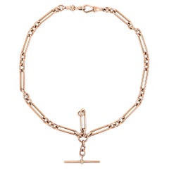 Early 20th Century 9k 9ct Rose Gold Trombone Link Albert Watch Chain