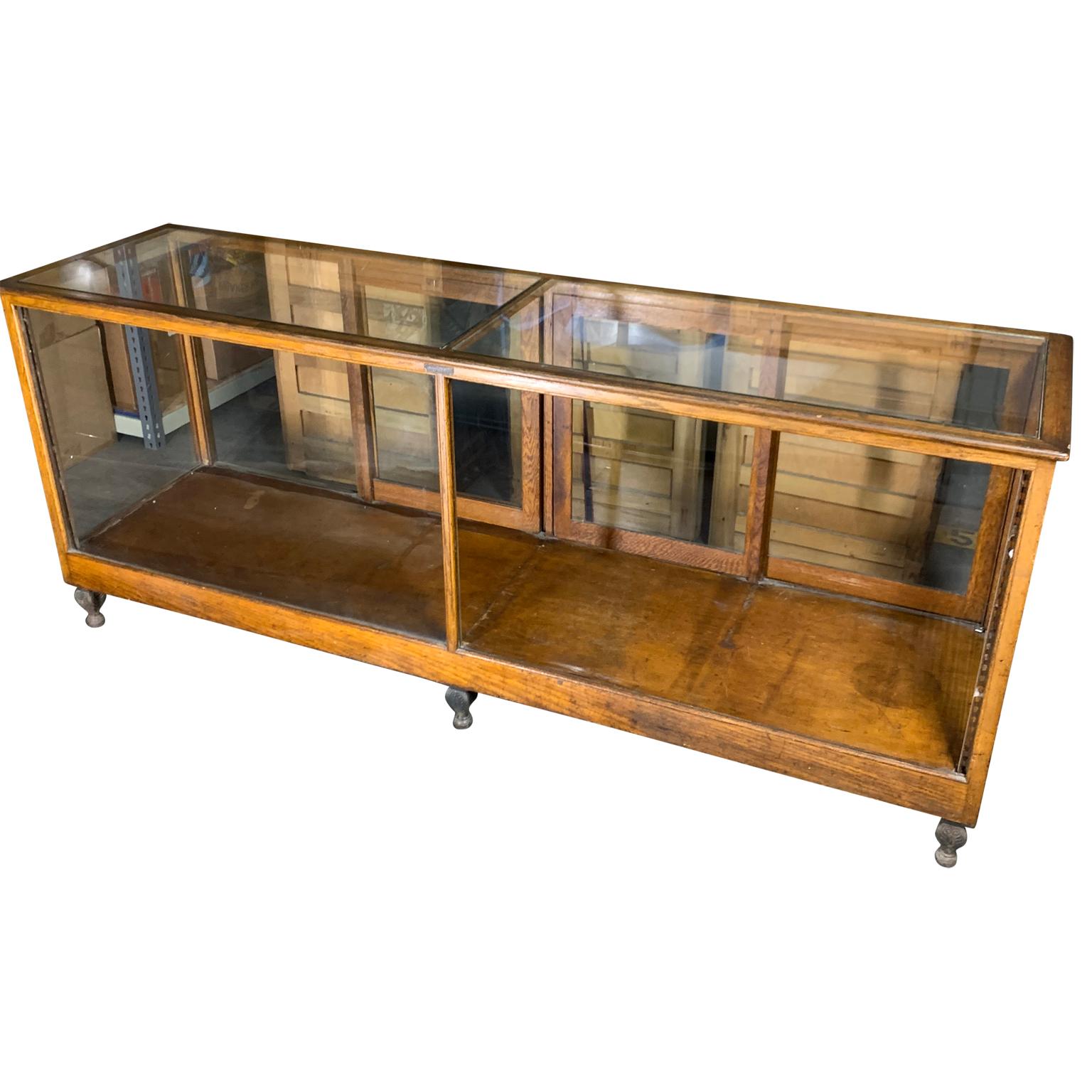 American Early 20th Century A N Russel & Sons Wooden Glass Top Display Case Vitrine