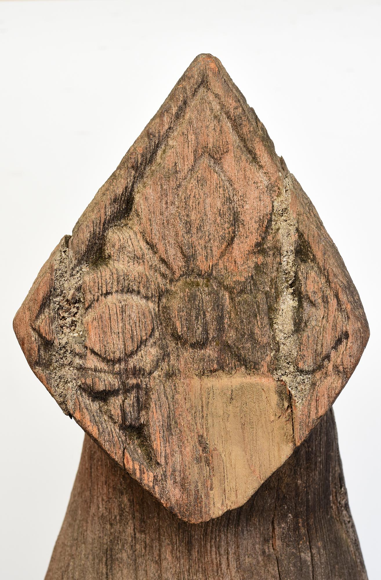 A pair of antique Burmese wooden finial (Chofa) with figures, 
used for decoration on top of temple's roof.

Age: Burma, Early 20th Century
Size excluding stand: Height 123.3 - 127 C.M. / Width 18.3 - 20 C.M. / Depth 18 - 20 C.M.
Height including