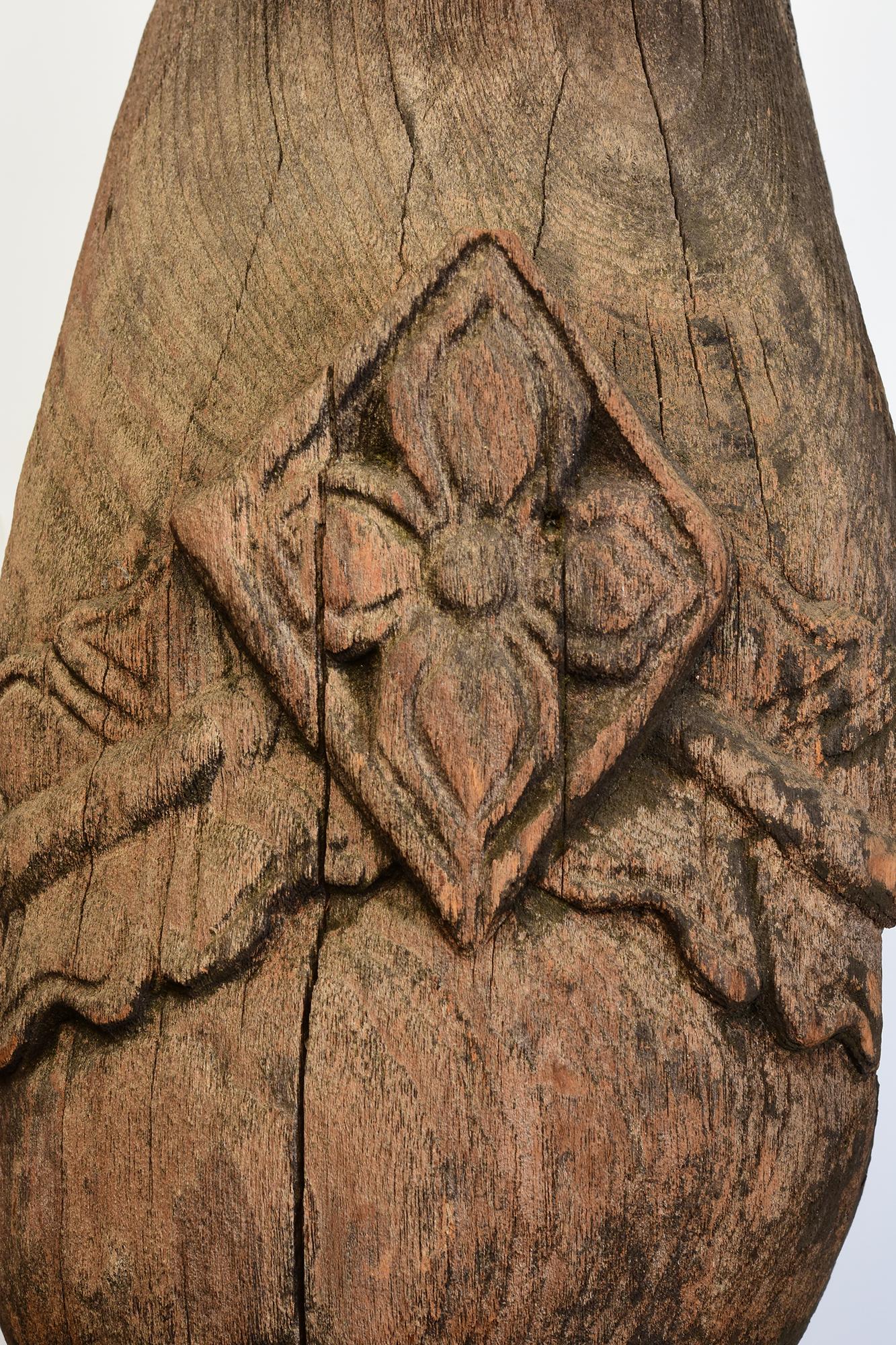 Hand-Carved Early 20th Century, A Pair of Antique Burmese Wooden Finial Chofa with Figures For Sale