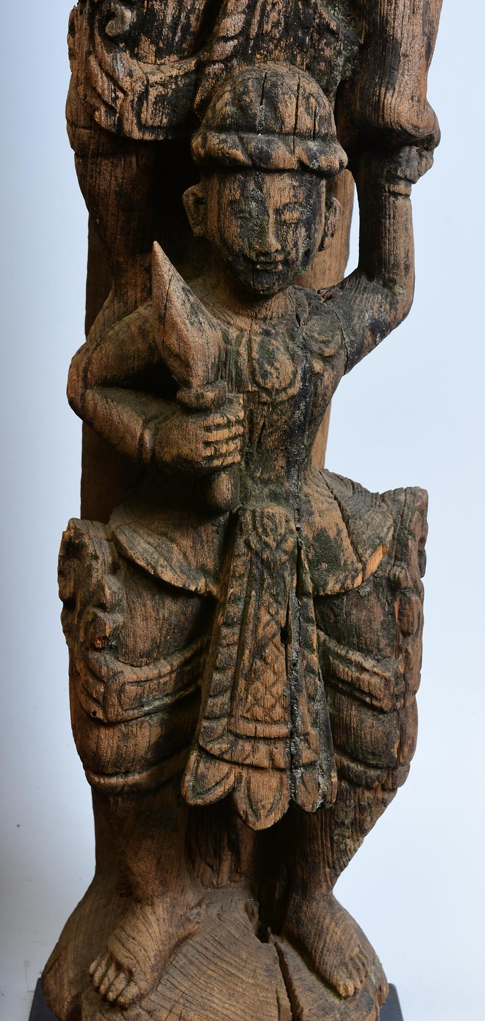 Early 20th Century, A Pair of Antique Burmese Wooden Finial Chofa with Figures For Sale 5