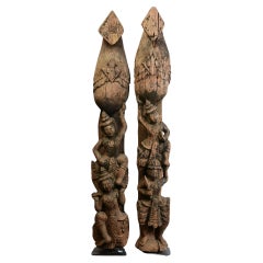 Early 20th Century, A Pair of Antique Burmese Wooden Finial Chofa with Figures