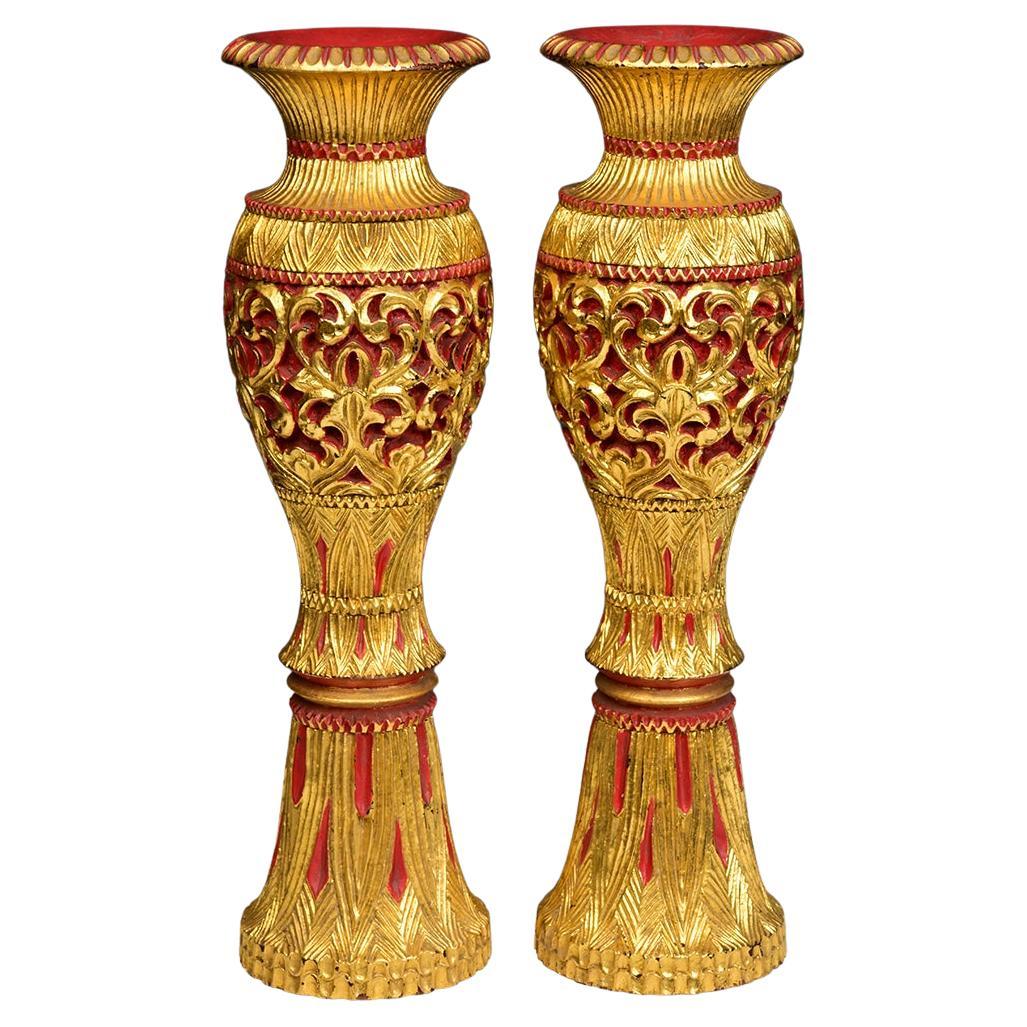 Early 20th Century, A Pair of Burmese Lacquered Vase with Gilding