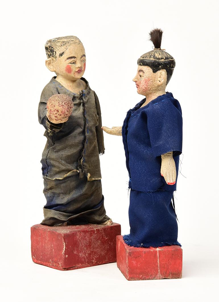 Early 20th Century, a Pair of Burmese Wooden Male and Female Figurines For Sale 7