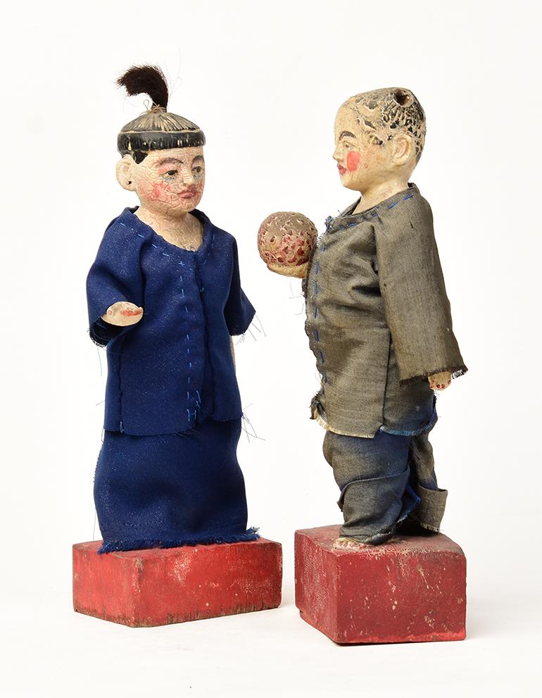 Early 20th Century, a Pair of Burmese Wooden Male and Female Figurines For Sale 5