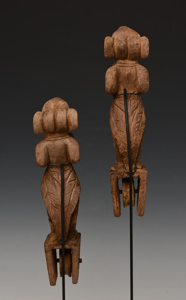 Early 20th Century, A Pair of Burmese Wooden Textile Tools in the Form of Ganesh 6