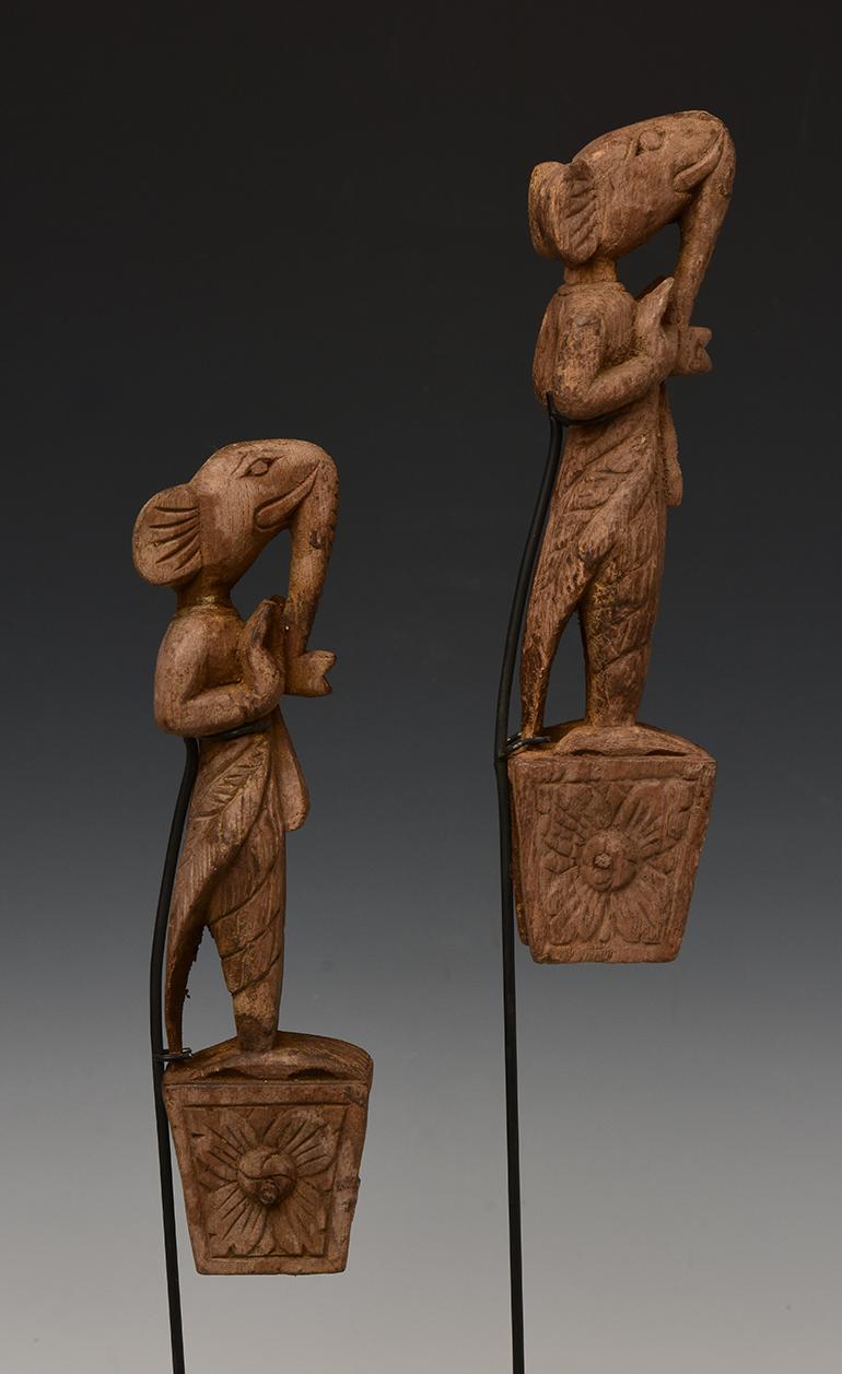 Early 20th Century, A Pair of Burmese Wooden Textile Tools in the Form of Ganesh 7