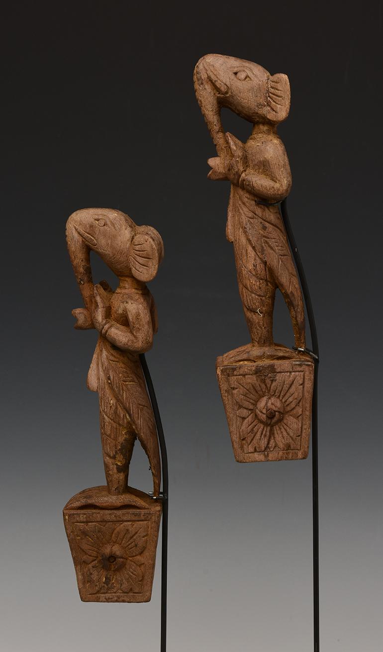Early 20th Century, A Pair of Burmese Wooden Textile Tools in the Form of Ganesh 5