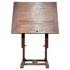 Early 20th-Century Adjustable Drafting Table in Walnut and Chestnut Wood