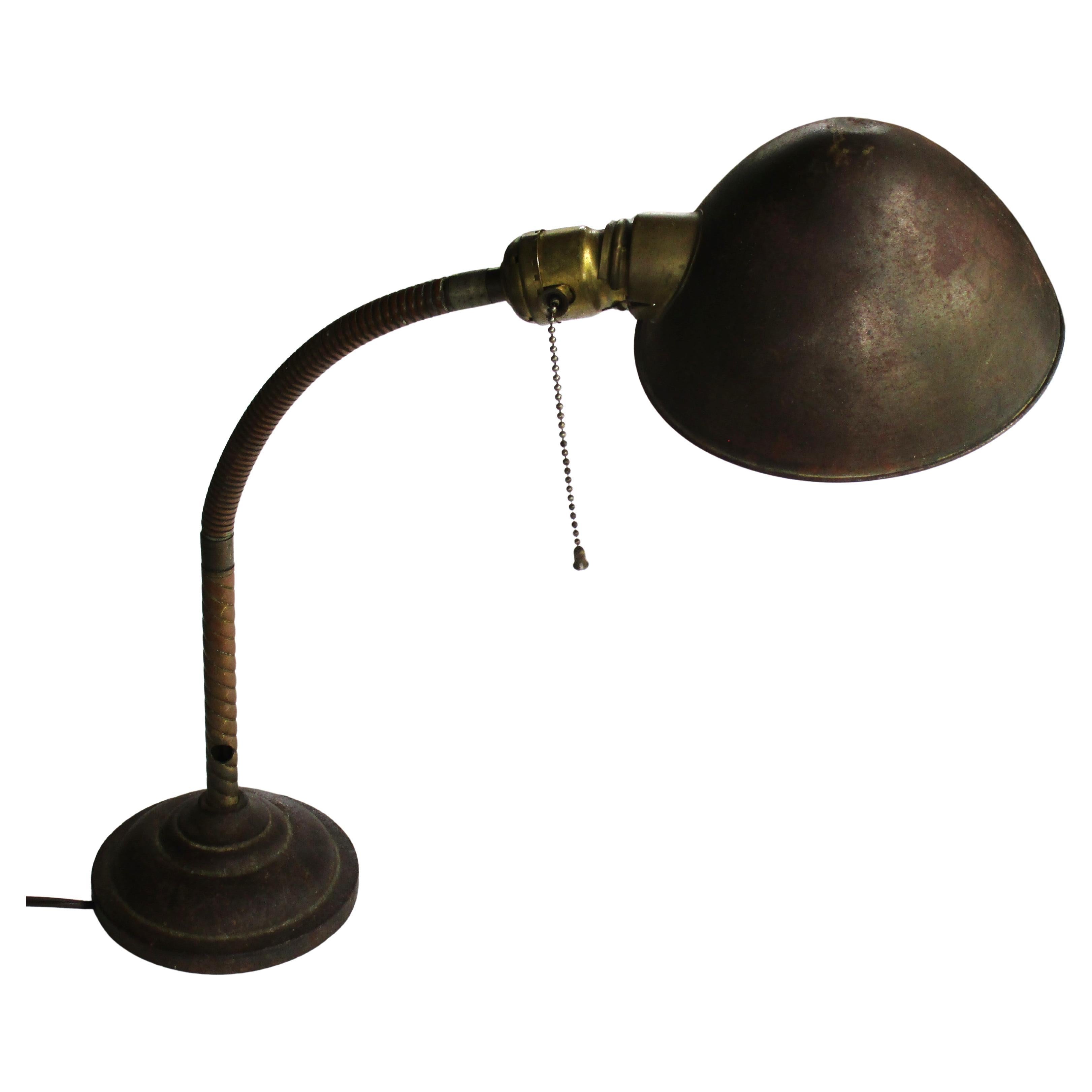 Industrial Early 20th Century Adjustable Gooseneck Desk Lamp attrib. Fairies For Sale