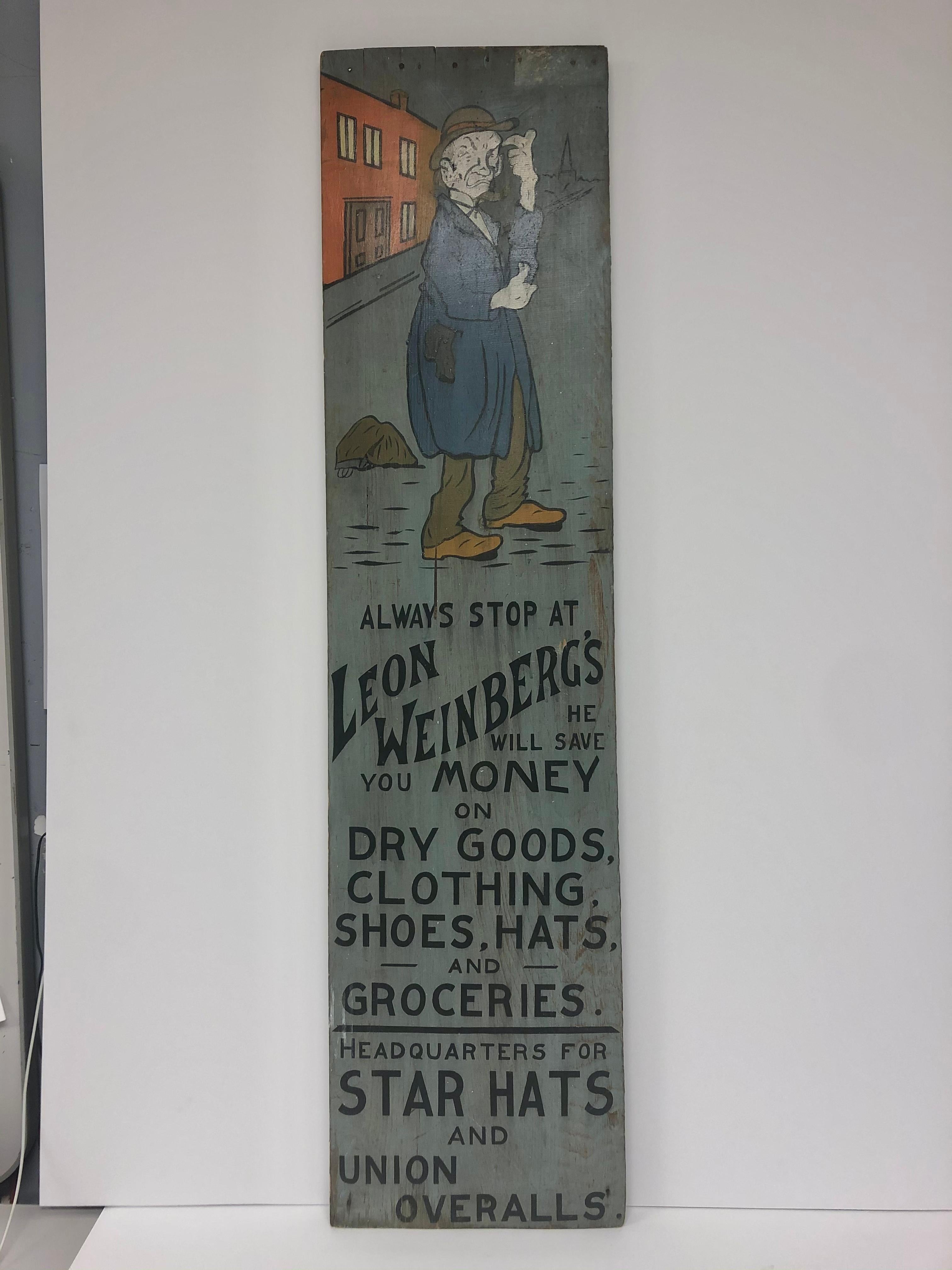 Early 20th century advertising hand painted wood sign by Ithaca Sign Works, Ithaca N.Y.