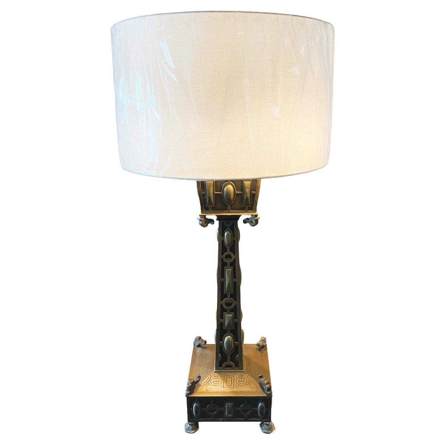 Early 20th Century Aesthetic Movement Brass Table Lamp