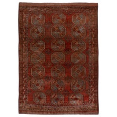 Antique Early 20th Century Afghan Ersari Carpet, Red Field