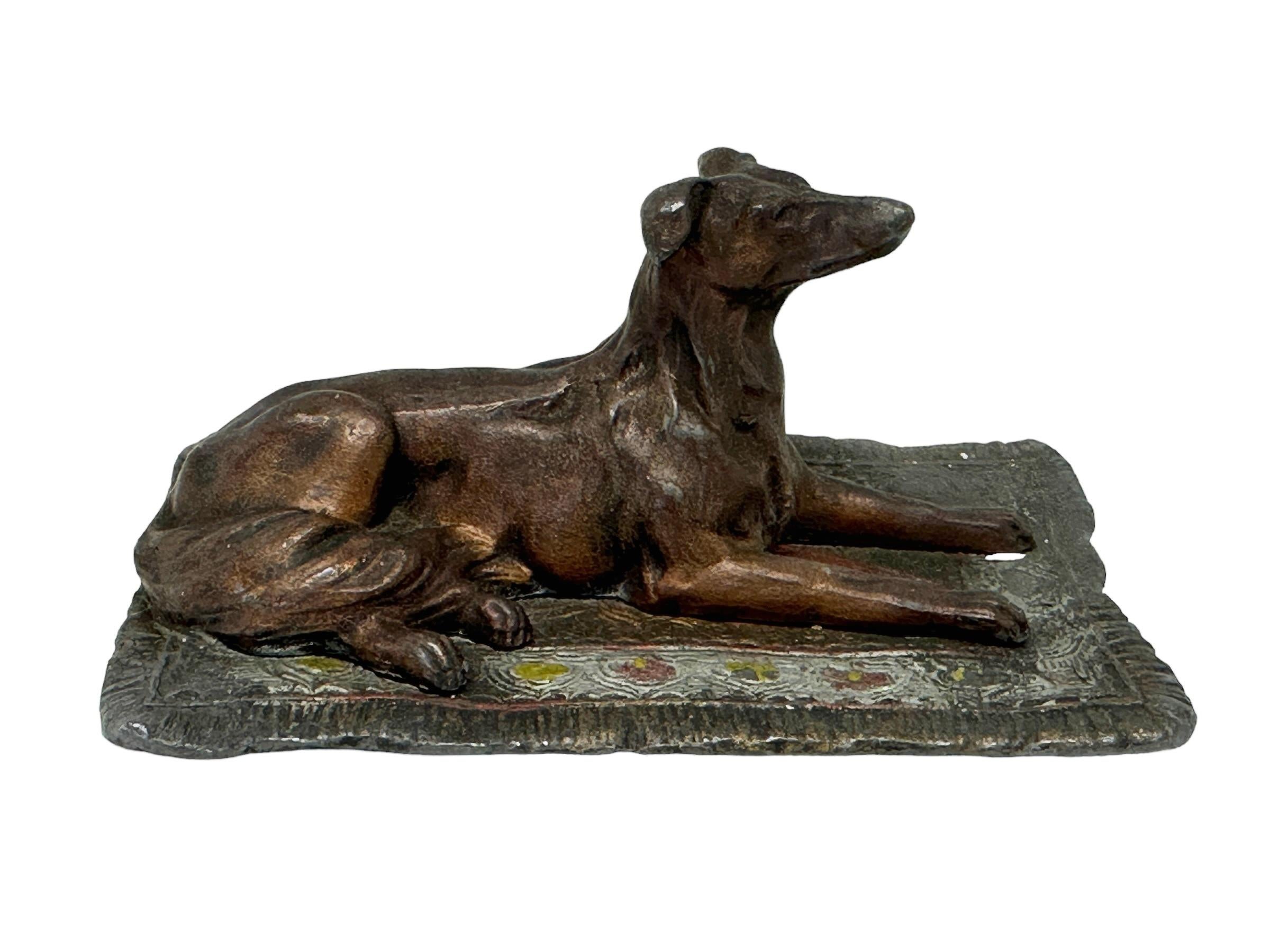 Hand-Painted Early 20th Century Afghan Greyhound Dog Austrian Vienna Bronze Miniature Figure For Sale
