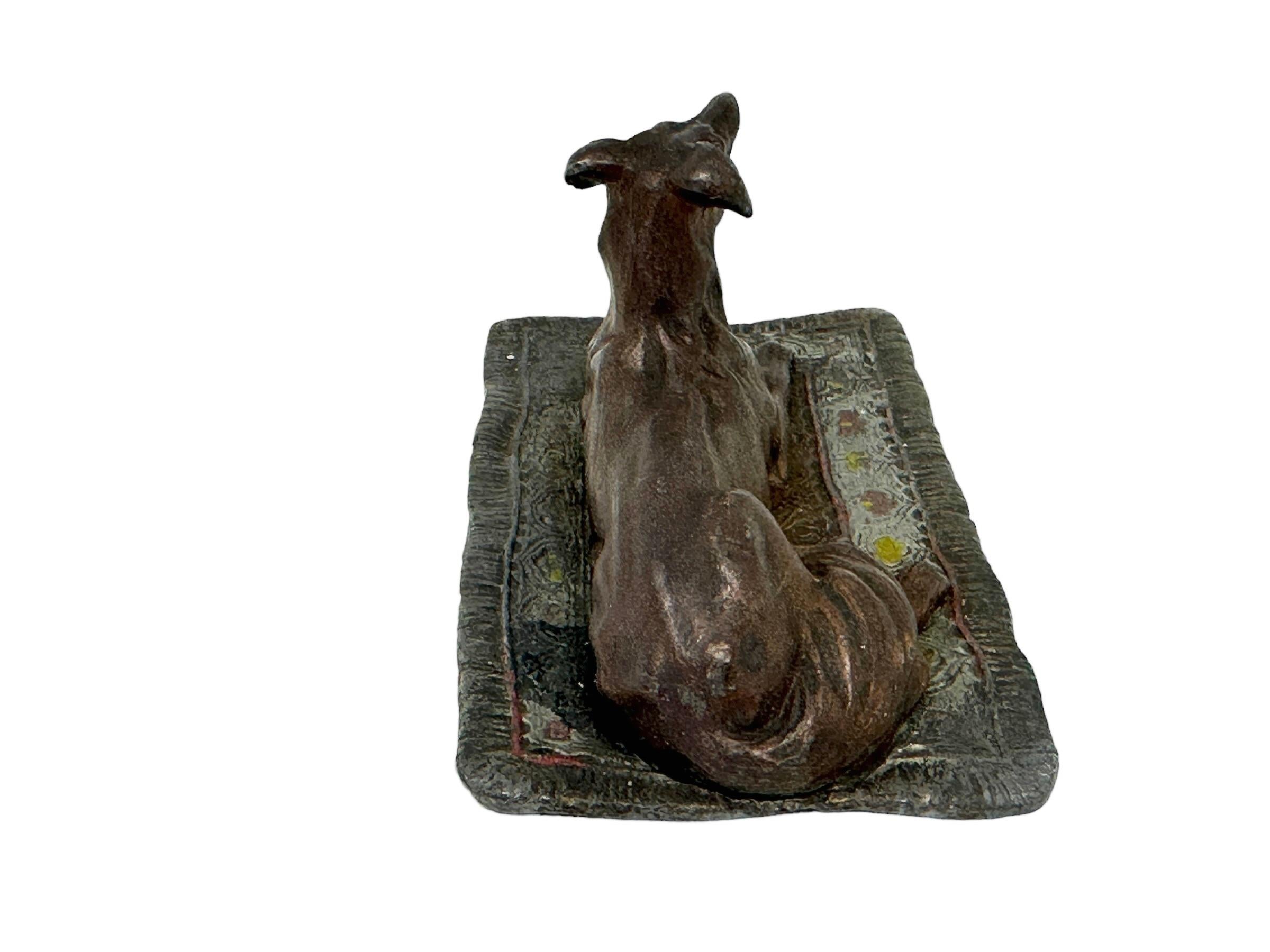 Hand-Painted Early 20th Century Afghan Greyhound Dog Austrian Vienna Bronze Miniature Figure For Sale