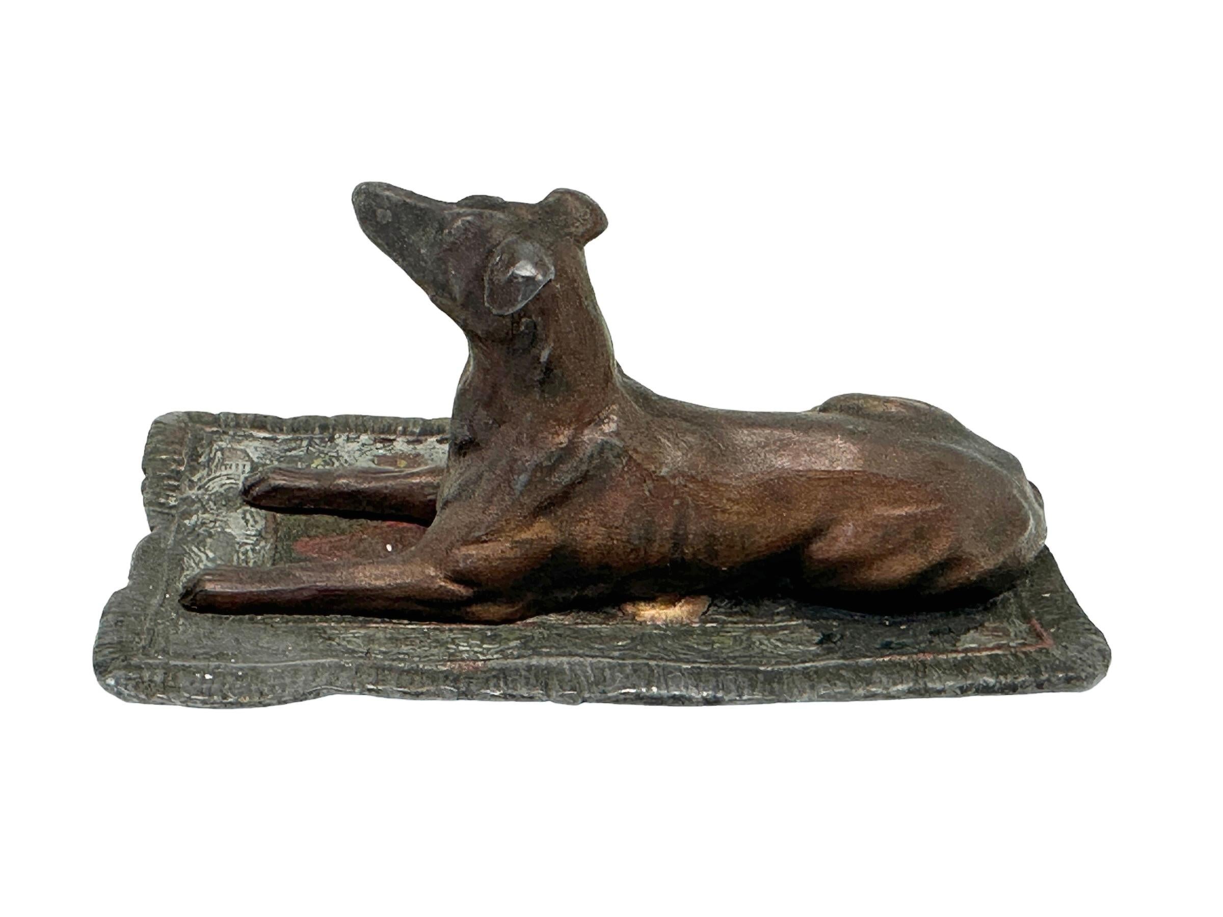 Hand-Painted Early 20th Century Afghan Greyhound Dog Austrian Vienna Bronze Miniature Figure