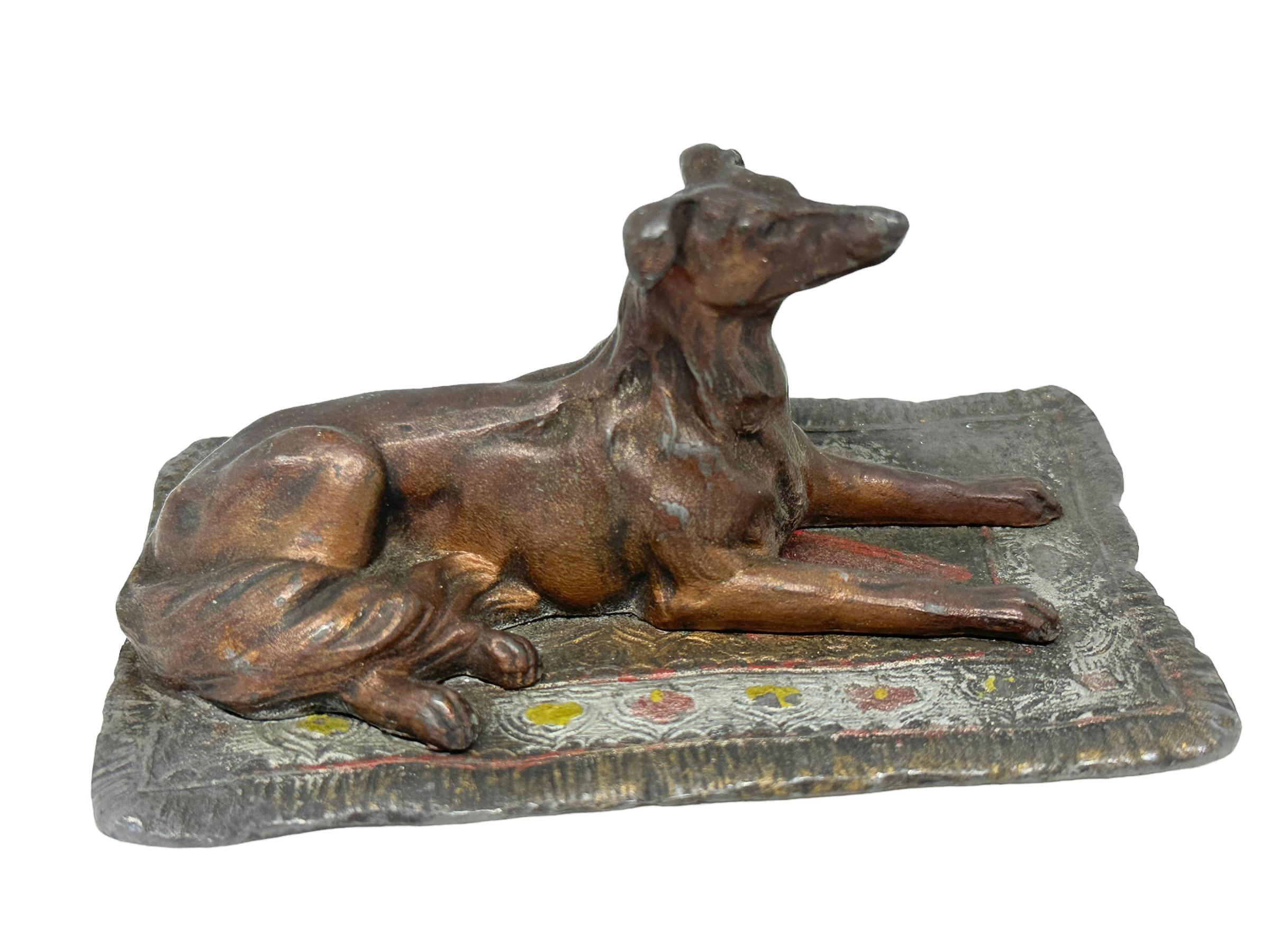 Hand-Painted Early 20th Century Afghan Greyhound Dog Austrian Vienna Bronze Miniature Figure
